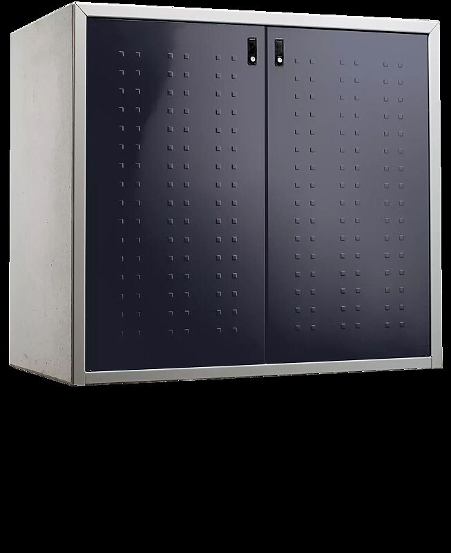 Müllbehälter-Doppelschrank DARWEN, Korpus Sichtbeton glatt, Türen in anthrazitgrau ähnlich RAL 7016