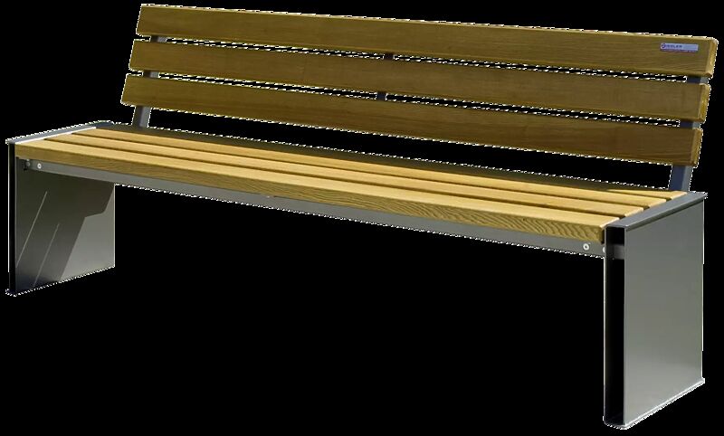 Sitzbank NATURA mit Rückenlehne, mit Eschenholzbelattung, Stahlteile in RAL 7016 anthrazitgrau