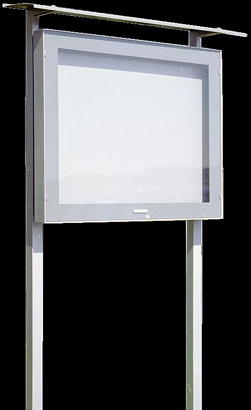 Schaukasten C-LIGHT IF mit Quadratrohrständern zum Aufdübeln und Überdachung, in RAL 9007 graualuminium