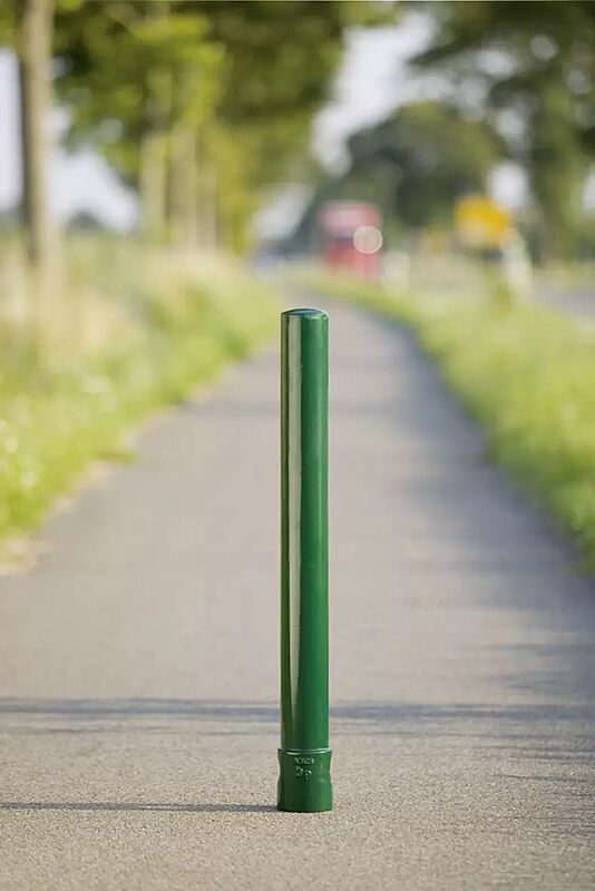 Poller TARANIS ohne Rille, rund, Verriegelung mittel Dreikantschraube, in RAL 6009 tannengrün