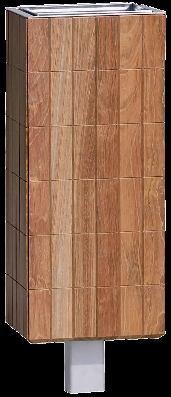 Abfallbehälter NANUK, quadratisch, Korpus: Jatobaholzbelattung, Stahlteile in RAL 9006 weißaluminium