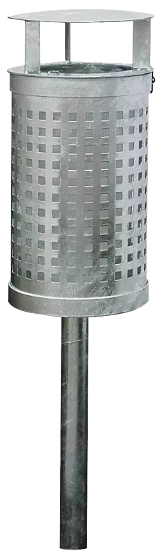 Abfallbehälter NIGEL, feuerverzinkt, mit Pfosten (mittig) zum Einbetonieren