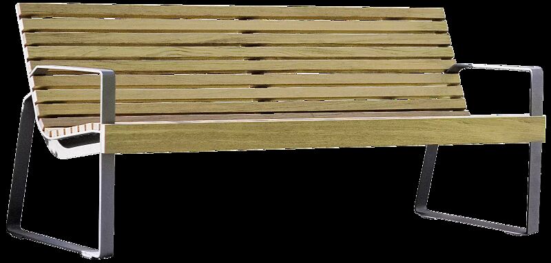 Sitzbank PREVA URBANA mit Rückenlehne und Armlehnen, mit Robinienholzbelattung, Stahlteile in DB 703 eisenglimmer
