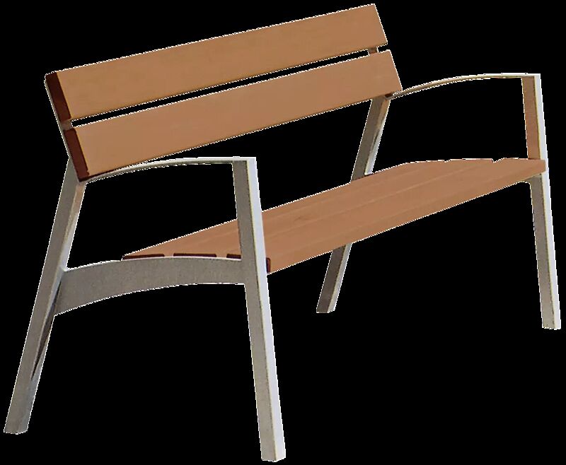Sitzbank VERA mit Rückenlehne und Armlehnen, mit Jatobaholzbelattung, Stahlteile in RAL 9007 graualuminium