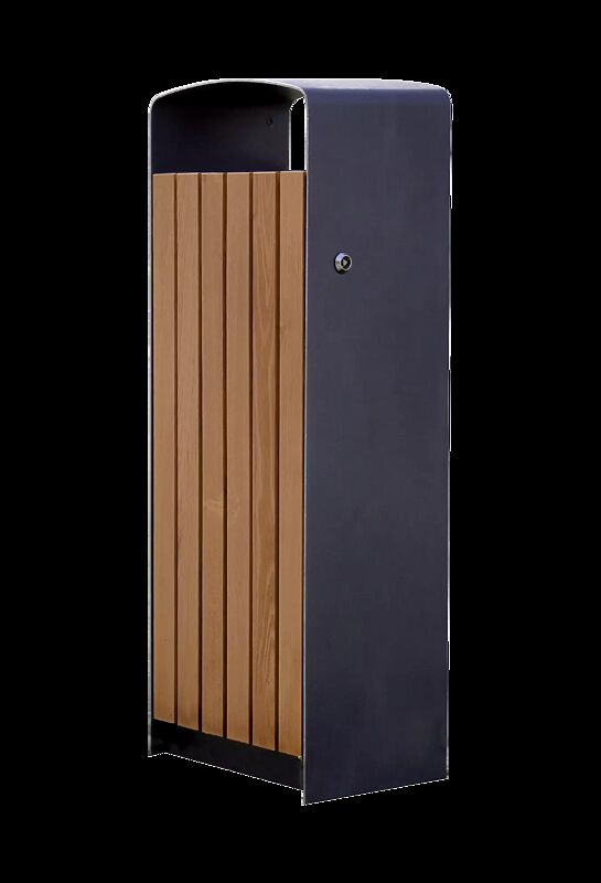 Abfallbehälter PRAX, Korpus: Jatobaholzbelattung, Stahlteile in RAL 7016 anthrazitgrau