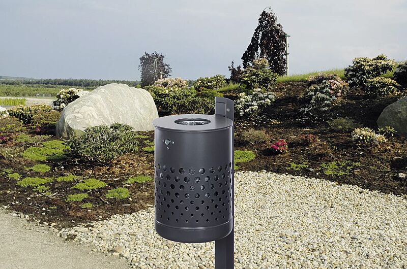 Abfallbehälter KÖLN ohne Ascher, 35 Liter, mit Lochoptik, zum Einbetonieren, in RAL 7016 anthrazitgrau, mit Innenbehälter (Zubehör)