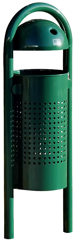 Abfallbehälter WOLVERTON mit Ascher, mit Lochoptik, zum Einbetonieren, in RAL 6005 moosgrün