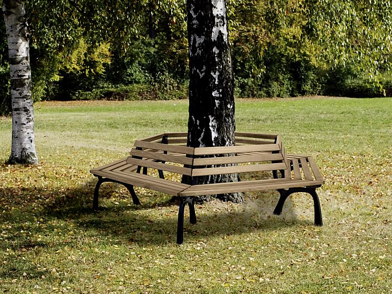 Rundbank ARDEA mit Rückenlehne, mit Kambalaholzbelattung