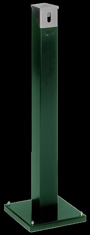 Standascher RIO, quadratisch, Korpus in RAL 6005 moosgrün, Kopfteil in silber