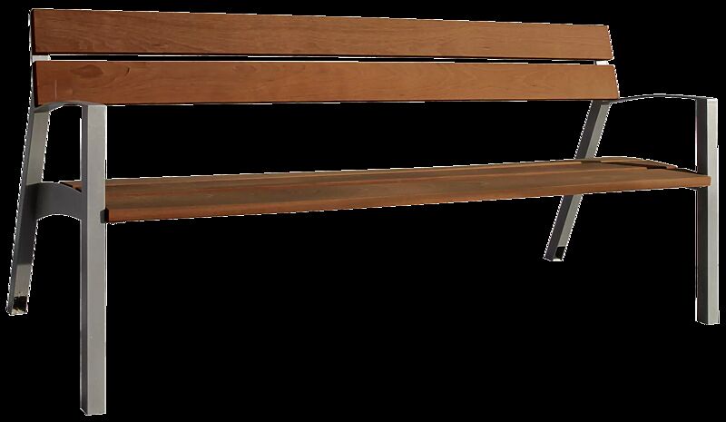 Sitzbank VERA mit Rückenlehne und Armlehnen, mit Jatobaholzbelattung, Stahlteile in DB 703 eisenglimmer