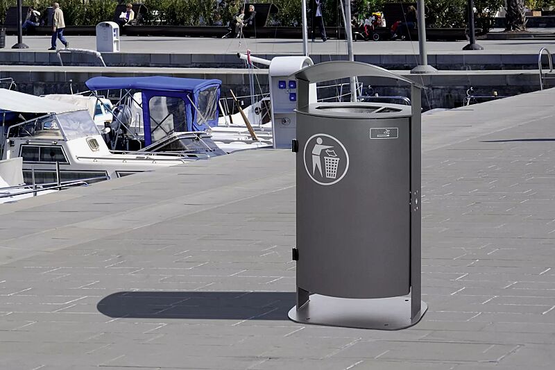 Abfallbehälter SARNIA, mit Ascher, zum Aufdübeln, in DB 703 eisenglimmer