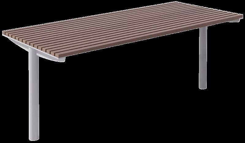 Tisch UNI TWO mit Jatobaholzbelattung, Stahlteile in RAL 9006 weißaluminium