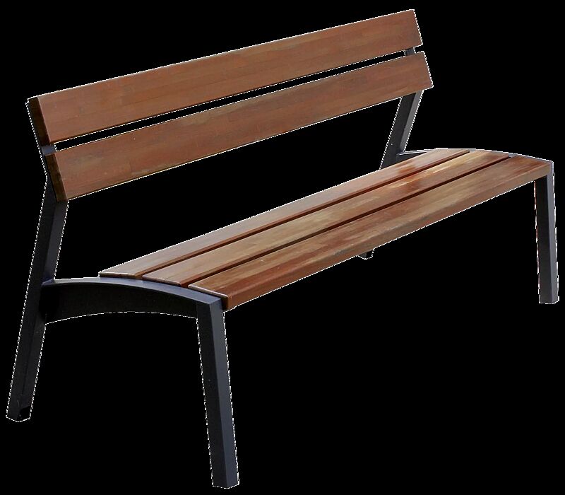 Sitzbank VERA mit Rückenlehne, mit Jatobaholzbelattung, Stahlteile in RAL 9005 tiefschwarz