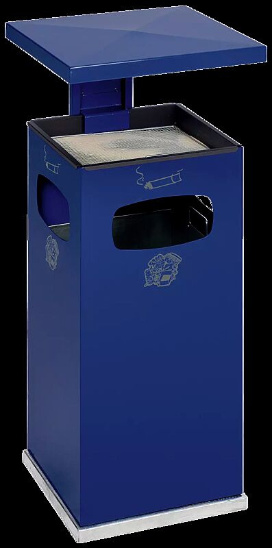 Abfallbehälter CASTLE mit Ascher, 38 Liter, in RAL 5010 enzianblau