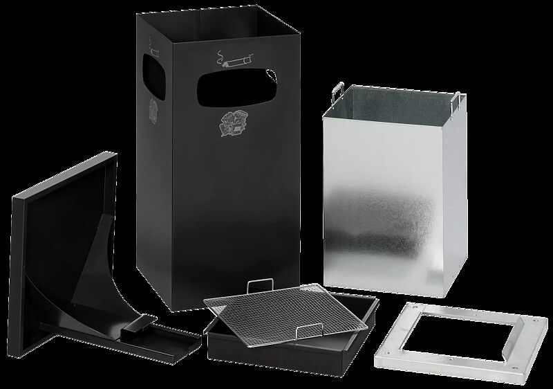 zum Entleeren Schutzdach abnehmen, Ascherschale und Innenbehälter entnehmen