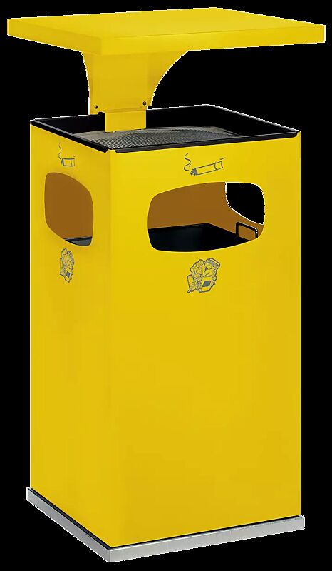 Abfallbehälter CASTLE mit Ascher, 38 Liter, in RAL 1023 verkehrsgelb