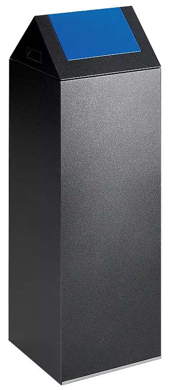 Wertstoffsammler CLEVELAND, 89 Liter, Korpus in antik-silber, mit Schwingdeckel, Einwurfklappe in RAL 5010 enzianblau