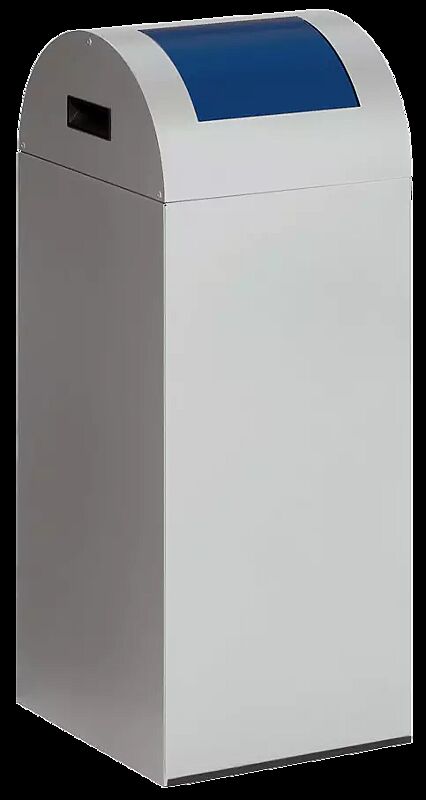 Wertstoffsammler CLEVELAND, 60 Liter, Korpus in silber, mit Federeinwurfklappe, Einwurfklappe in RAL 5010 enzianblau