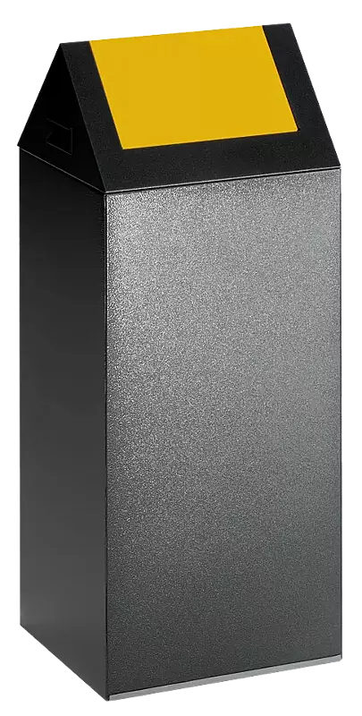 Wertstoffsammler CLEVELAND, 60 Liter, Korpus in antik-silber, mit Schwingdeckel, Einwurfklappe in RAL 1023 verkehrsgelb