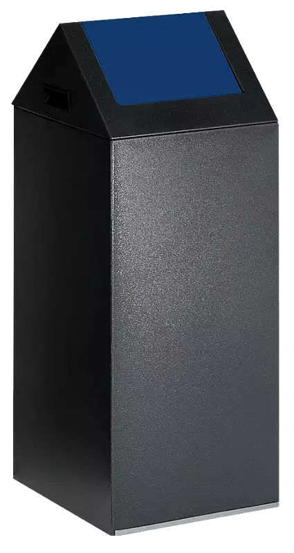 Wertstoffsammler CLEVELAND, 60 Liter, Korpus in antik-silber, mit Schwingdeckel, Einwurfklappe in RAL 5010 enzianblau