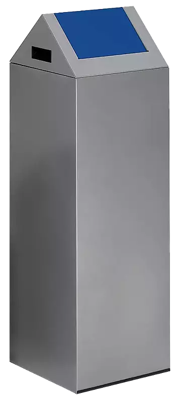 Wertstoffsammler CLEVELAND, 89 Liter, Korpus in silber, mit Schwingdeckel, Einwurfklappe in RAL 5010 enzianblau