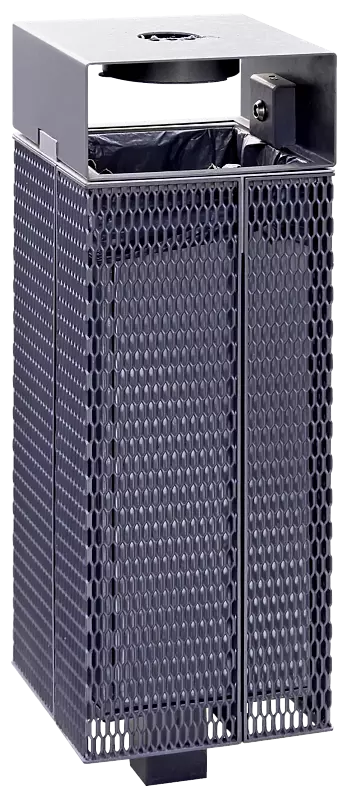 Abfallbehälter NANUK, quadratisch, mit Schutzdach und Ascher, Korpus: Streckmetall, in RAL 7016 anthrazitgrau und RAL 9007 graualuminium (zweifarbig auf Anfrage)