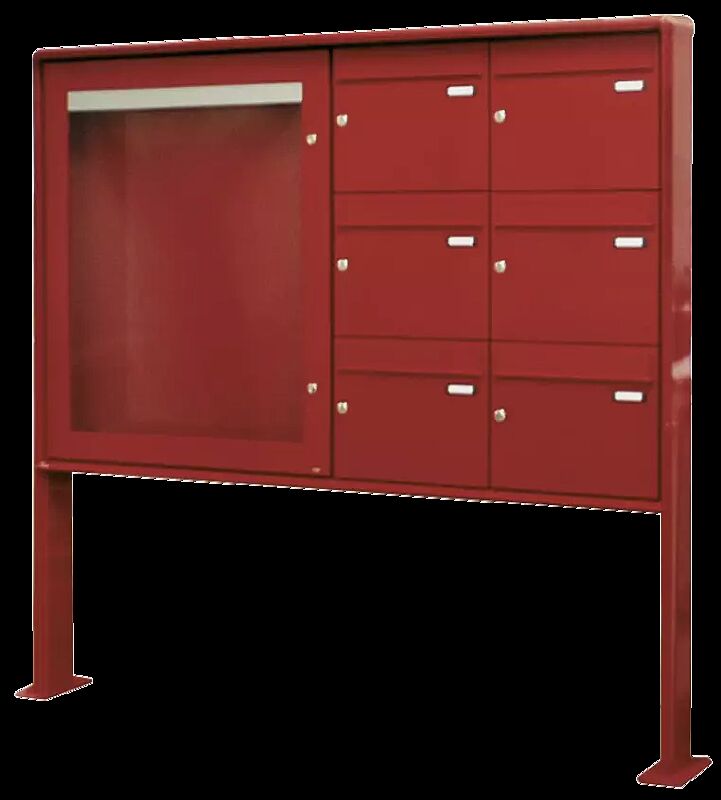 Briefkastenanlage mit Mitteilungskasten, Modell 2, in RAL 3000 feuerrot