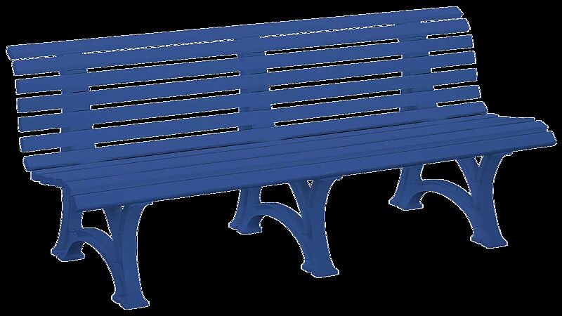 Sitzbank RIETI mit Rückenlehne, aus Kunststoff in blau, Länge 1500 mm