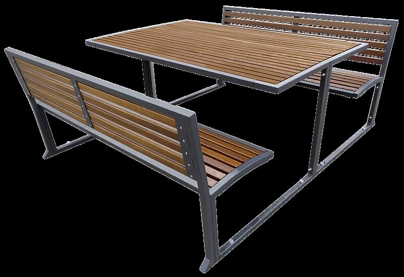 Bank-Tisch-Kombination CAMILLA mit Hartholzbelattung, Stahlteile in RAL 7016 anthrazitgrau