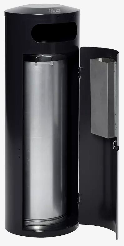 Entleerung von Abfallbehälter AMOS mit Ascher, 90 Liter, in RAL 7021 schwarzgrau