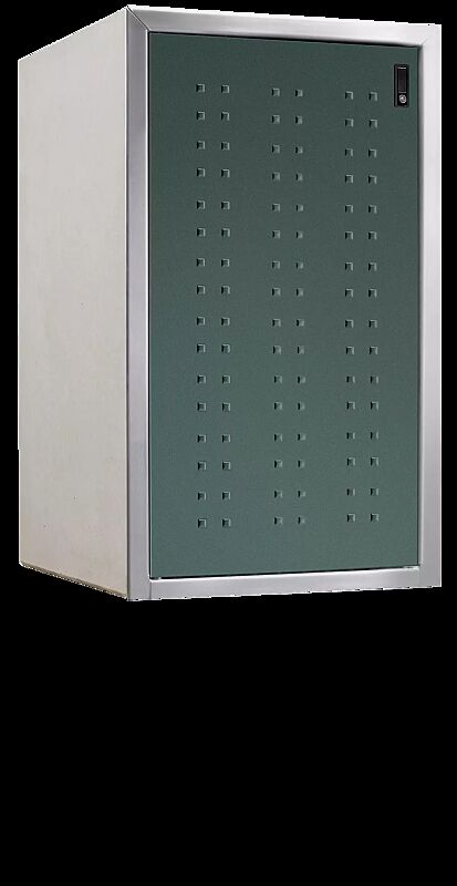 Müllbehälter-Einzelschrank DARWEN, Korpus Sichtbeton glatt, Tür in jadegrün ähnlich RAL 1904015