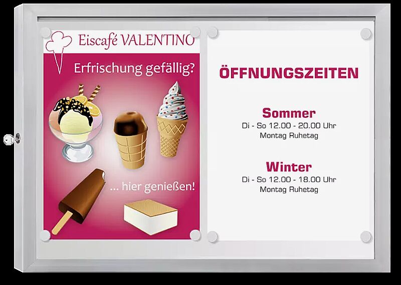 Schaukasten CHOIS, Querformat, für 8 x DIN A4, Alu silber