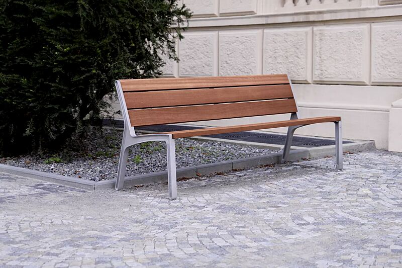 Sitzbank MIELA mit Rückenlehen, mit Jatobaholzbelattung