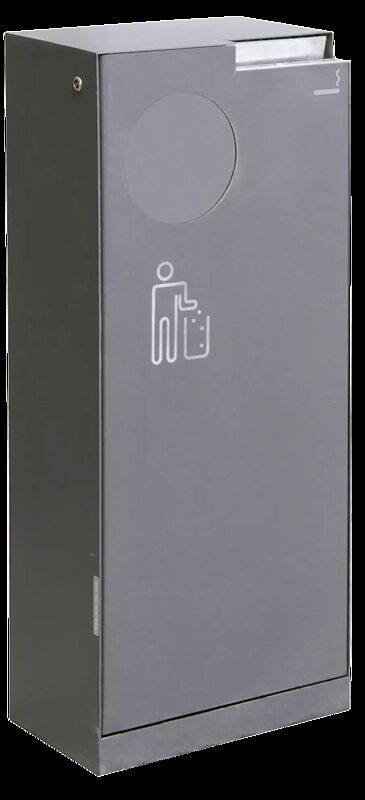 Abfallbehälter CRYSTAL mit Ascher, 55 Liter, mit Einwurfklappe, in RAL 9007 graualuminium, Siebdruck in RAL 9003 signalweiß