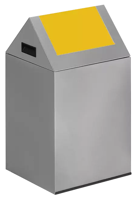Wertstoffsammler CLEVELAND, 43 Liter, Korpus in silber, mit Schwingdeckel, Einwurfklappe in RAL 1023 verkehrsgelb