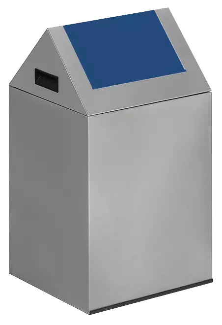 Wertstoffsammler CLEVELAND, 43 Liter, Korpus in silber, mit Schwingdeckel, Einwurfklappe in RAL 5010 enzianblau