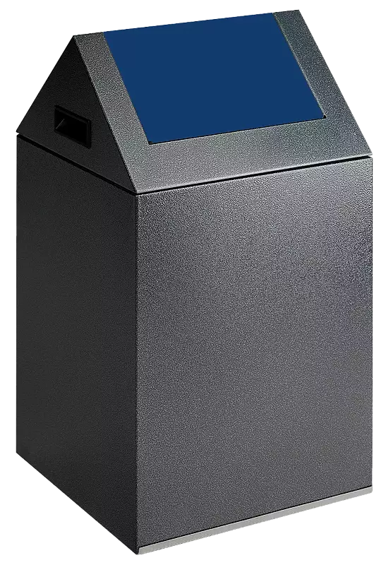 Wertstoffsammler CLEVELAND, 43 Liter, Korpus in antik-silber, mit Schwingdeckel, Einwurfklappe in RAL 5010 enzianblau