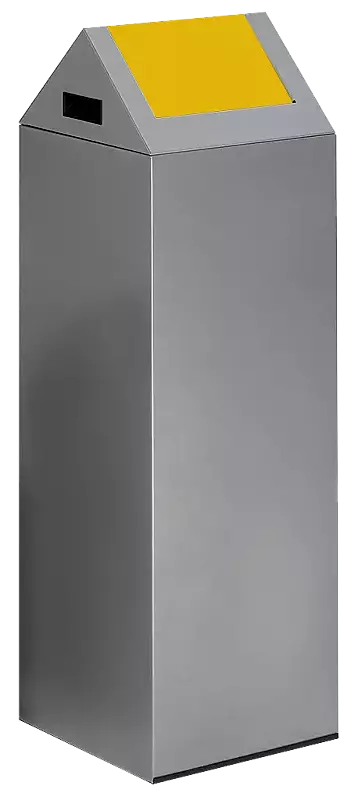 Wertstoffsammler CLEVELAND, 89 Liter, Korpus in silber, mit Schwingdeckel, Einwurfklappe in RAL 1023 verkehrsgelb