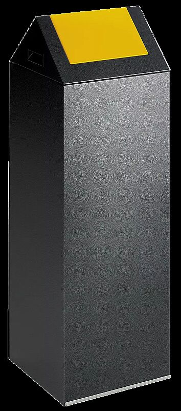 Wertstoffsammler CLEVELAND, 89 Liter, Korpus in antik-silber, mit Schwingdeckel, Einwurfklappe in RAL 1023 verkehrsgelb