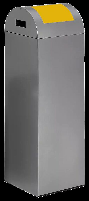 Wertstoffsammler CLEVELAND, 89 Liter, Korpus in silber, mit Federeinwurfklappe, Einwurfklappe in RAL 1023 verkehrsgelb