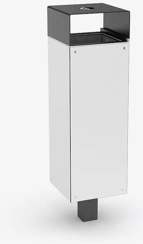 Abfallbehälter NANUK mit Schutzdach und Ascher, Korpus: HPL in weiß, Stahlteile in RAL 7016 anthrazitgrau