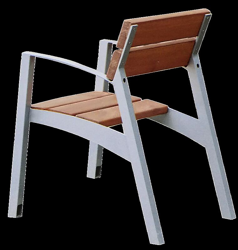 Sitz VERA mit Rückenlehne und Armlehnen, mit Jatobaholzbelattung, Stahlteile in RAL 9007 graualuminium