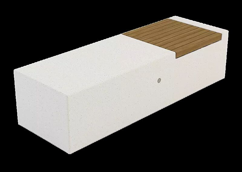 Sitzbank DEMETRA ohne Rückenlehne, aus Beton, mit Okouméholzbelattung, in Granitoptik weiß