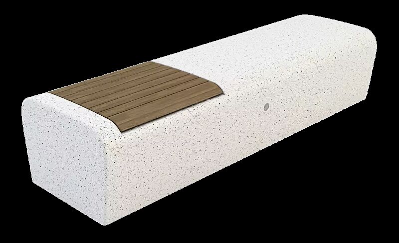 Sitzbank ONDA aus rekonstituiertem Marmor, mit Okouméholzsitz, Sitzfläche sandgestrahlt, in weiß carrara