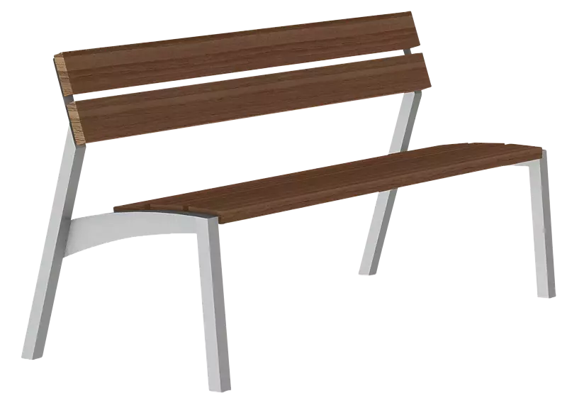 Sitzbank VERA mit Rückenlehne, mit Jatobaholzbelattung, Stahlteile in RAL 9006 weißaluminium