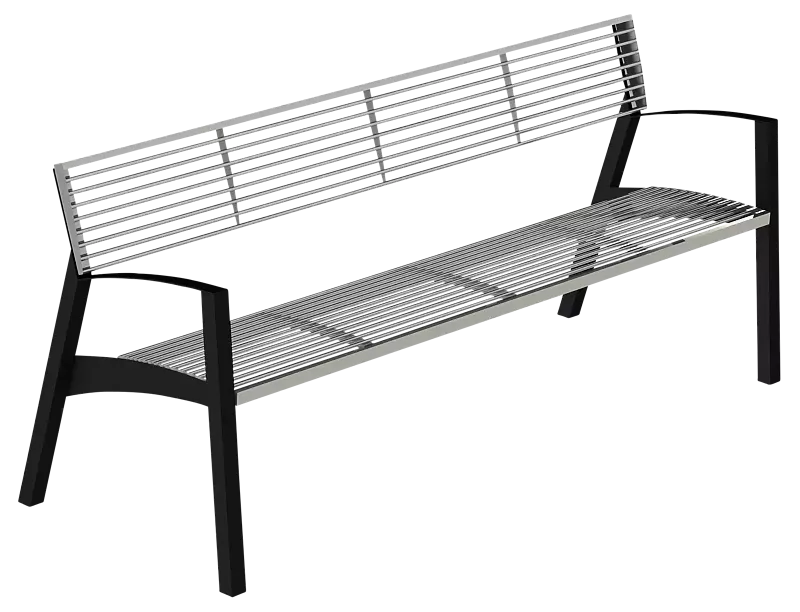 Sitzbank VERA mit Rückenlehne und Armlehnen, mit Edelstahl-Rundstahlauflage, Stahlteile in RAL 7016 anthrazitgrau