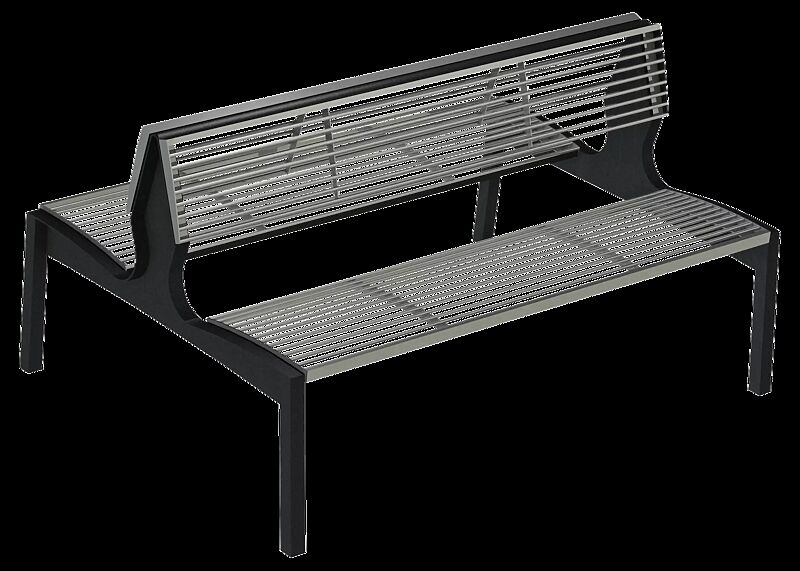 Sitzbank VERA mit Rückenlehne, doppelseitig, mit Edelstahl-Rundstahlauflage, Stahlteile in RAL 9005 tiefschwarz