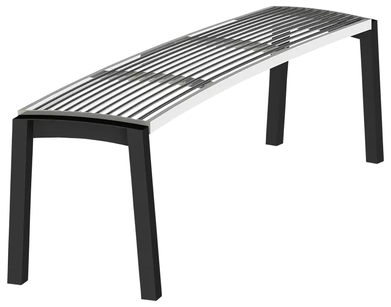 Sitzbank VERA ohne Rückenlehne, gebogen, Bankform Innenradius, mit Edelstahl-Rundstahlauflage, Stahlteile in RAL 9005 tiefschwarz