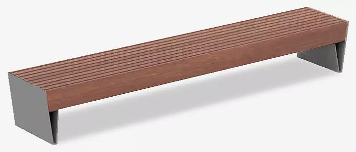 Sitzbank BLOCQ ohne Rückenlehne, mit Jatobaholzbelattung, Stahlteile in RAL 9007 graualuminium