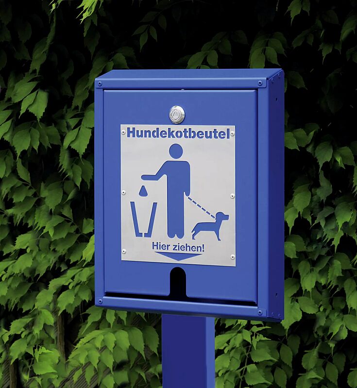 Hundekotbeutelspender RETRIEVER mit Pfosten zum Einbetonieren, in RAL 5002 ultramarinblau
